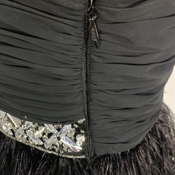 One-Shoulder Pleated Black Tie Feather Cocktail Dress Rhinestone Waist 8 Prom - Picture 9 of 12